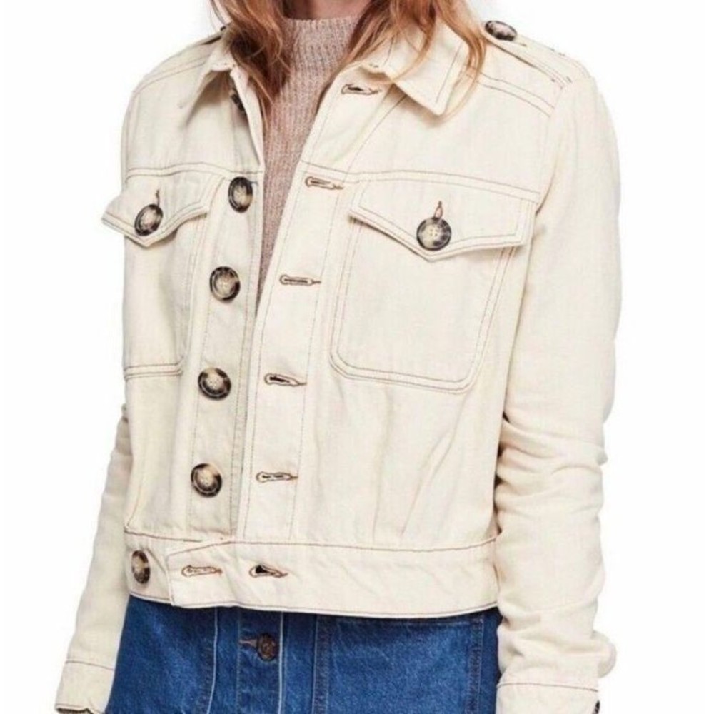 Free People Eisenhower Boho Oversized Cream Jean Jack… Gem